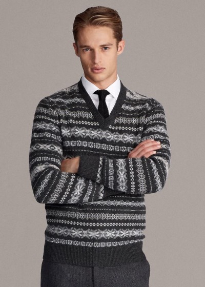 Ralph Lauren Fair Isle Cashmere Striktrøje Herre Danmark (LJBOU3561)